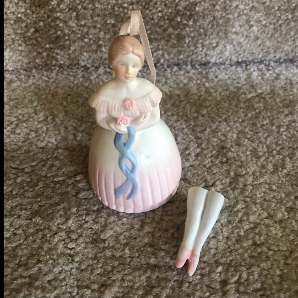Vintage Porcelain Ballet Doll Ornament with Pink Dress